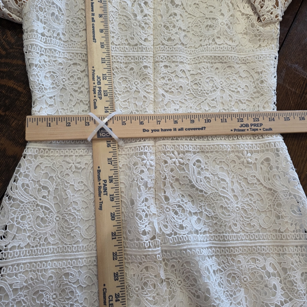 Lauren Ralph Lauren white lace tan underlay top bell-sleeve sheath dress Size 2 - Picture 11 of 13